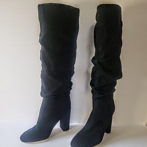 Nine West "Magnettz" Black Microsuede Slouchy Knee High Boots, NWT